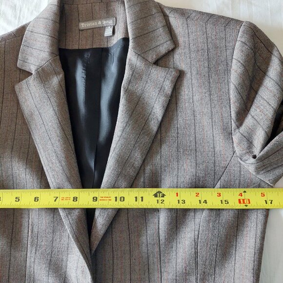 Tristan & Iseut Brown Pinstripe Skirt Blazer Suit Set,  Size S/10 - Picture 6 of 13